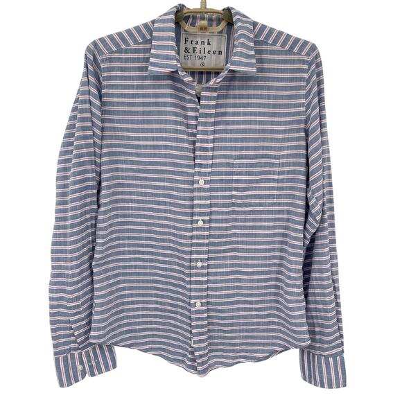 Frank & Eileen Barry Blue Stripe Button Down Blouse Shirt Size Small - Picture 1 of 7